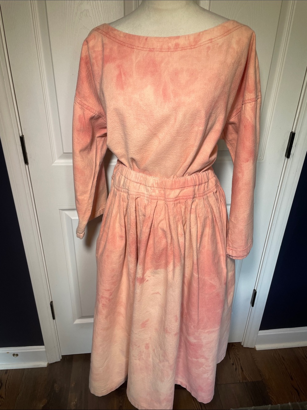 Vintage HARI Peach/Pink Tie-Dye Skirt Set 100% Cotton Size Large